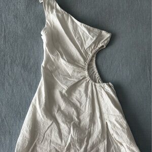 White Fox One-Shoulder Cream Dress with Cinched Cut-Out